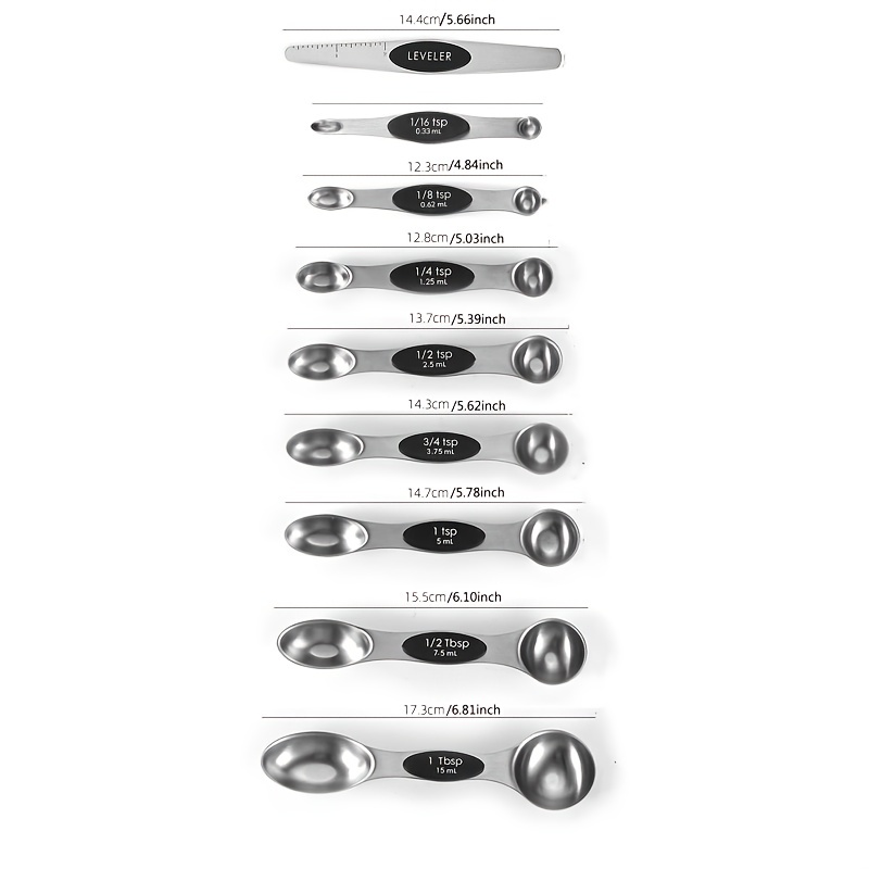 Magnetic Measuring Spoons Set of 8 Stainless Steel Etched Dual