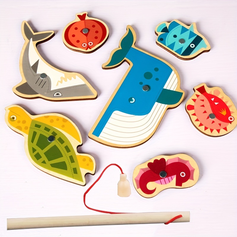 Montessori Toddler Fishing Game Kids Wooden Magnetic Fishing