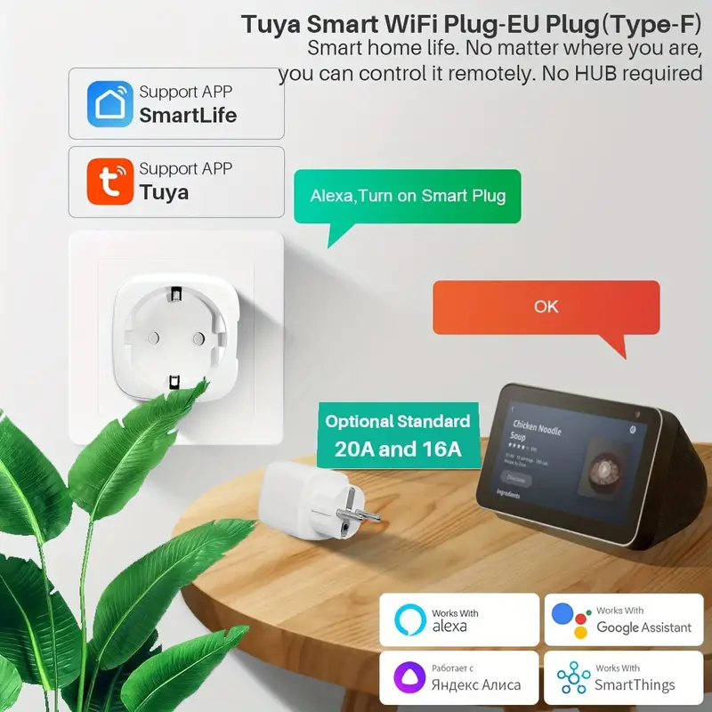 Tuya Wifi Smart Plug 16a/20a Eu Smart Socket With Power - Temu United Arab  Emirates