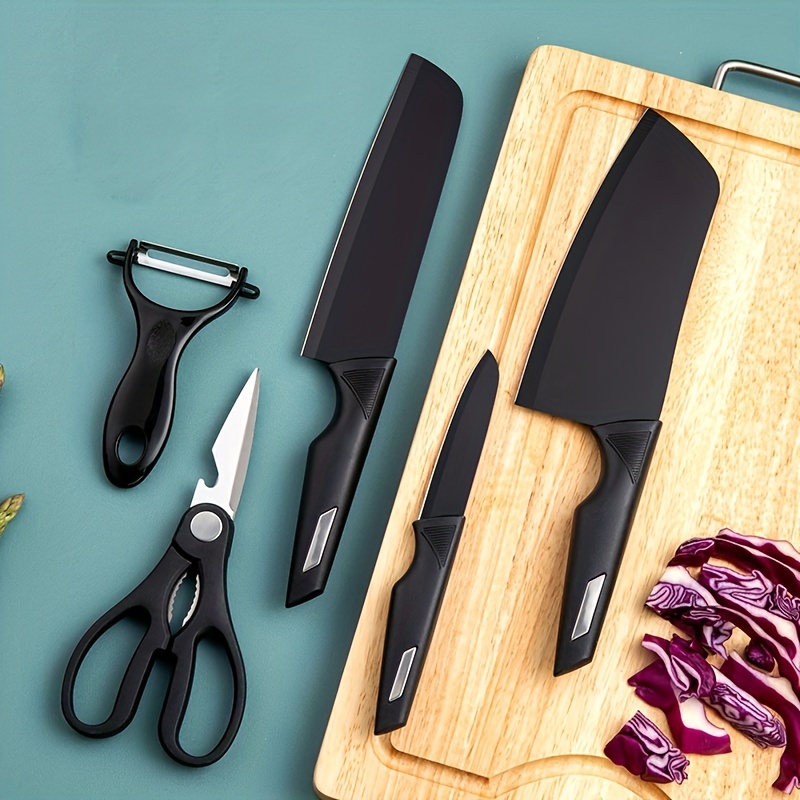 5Pcs Japanese Kitchen Knife Set Pro Chef's Knives w/ Knife Holder+Sharpener  US