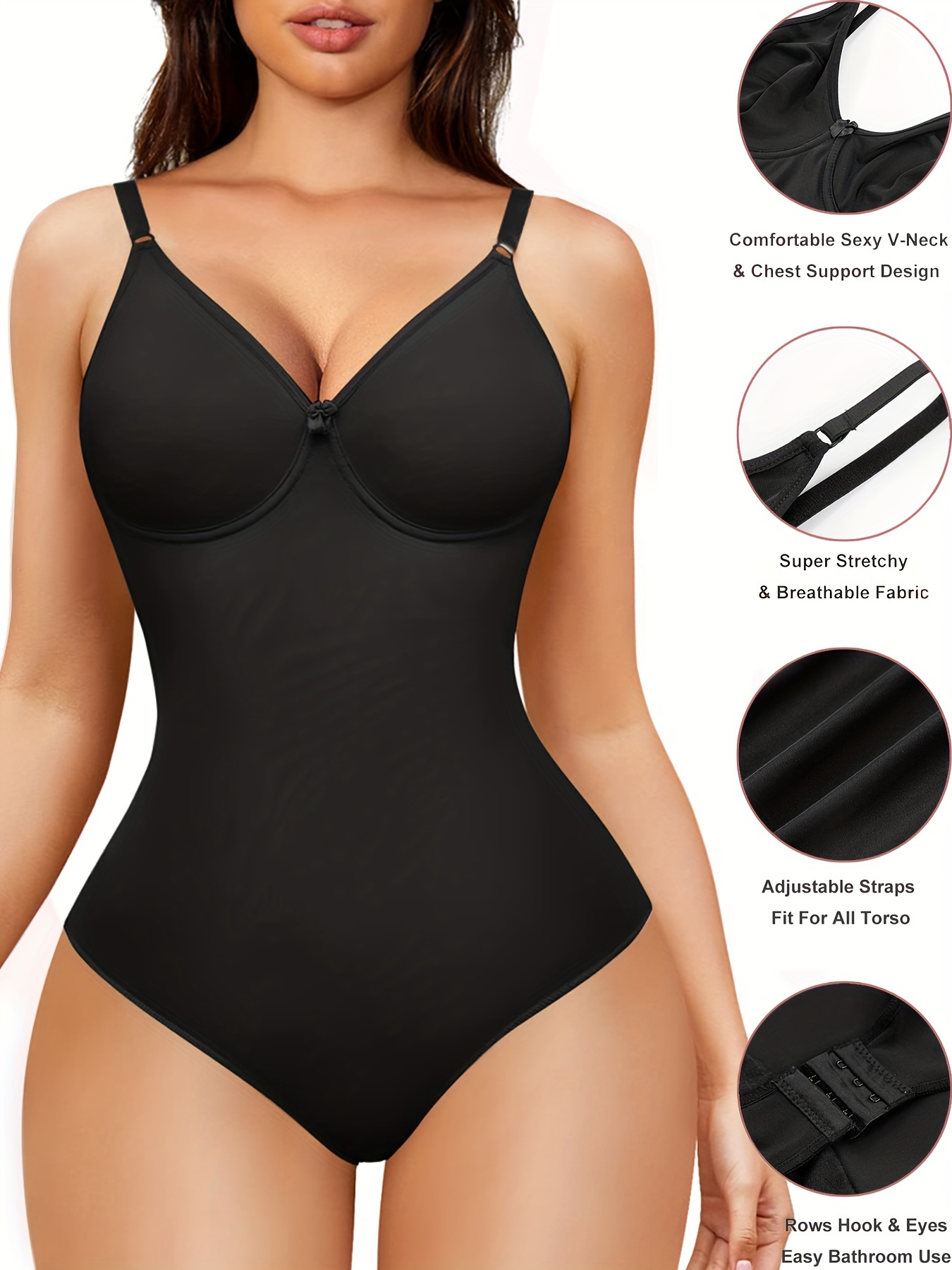 Women Shapewear U Plunge Shaping Body Shaper Backless Party Spaghetti Strap  Shapewear Tummy Control Comfy Bodysuit