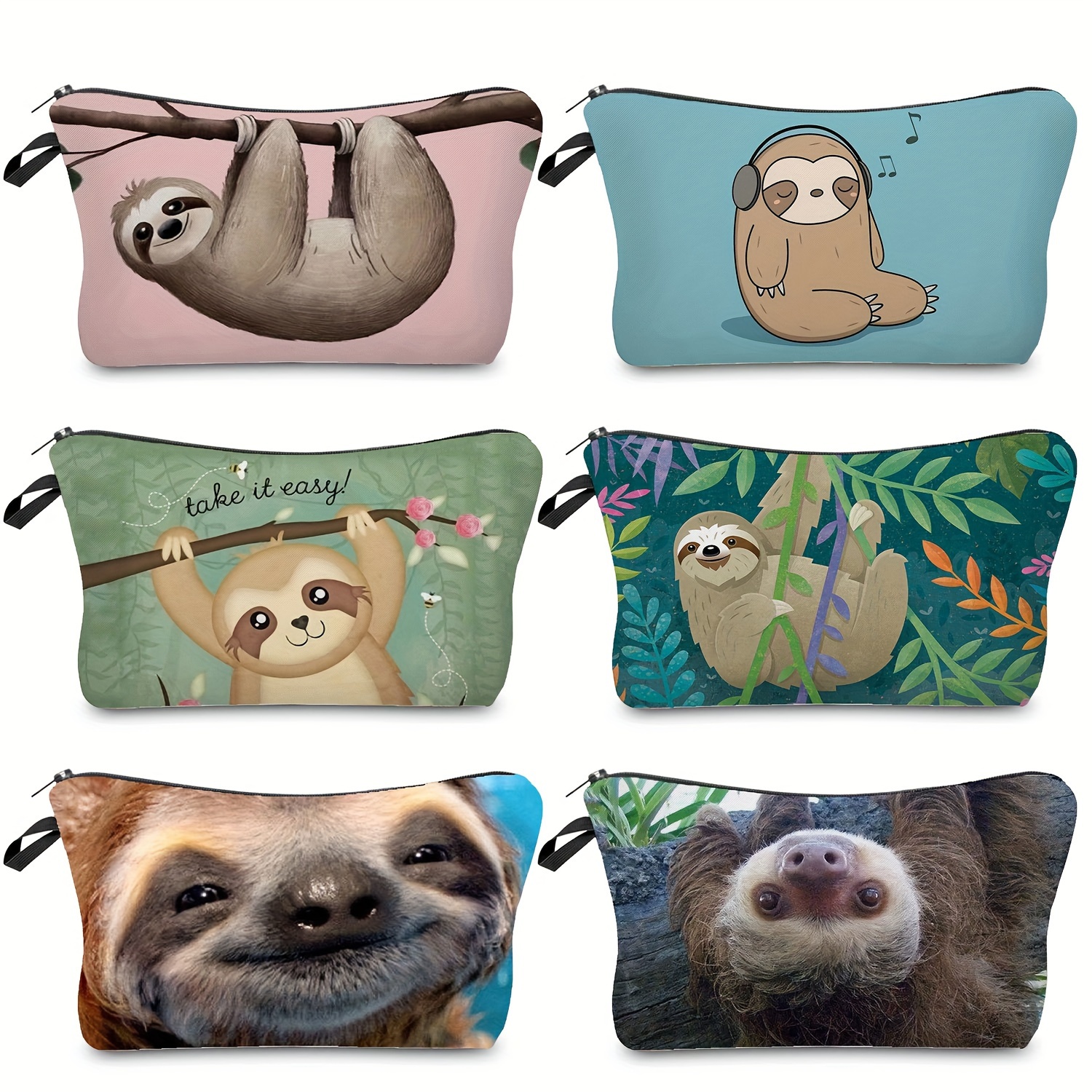 

Cute Cartoon Sloth Print Makeup Bag, Travel Portable Toiletry Bag Cosmetic Storage Bag, Animal Pattern Compact Clutch Bag Mobile Phone Bag, Student Pencil Case Party Gift
