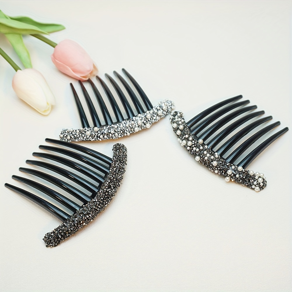 3pcs Women's Pearls & Rhinestone Hair Comb Clips