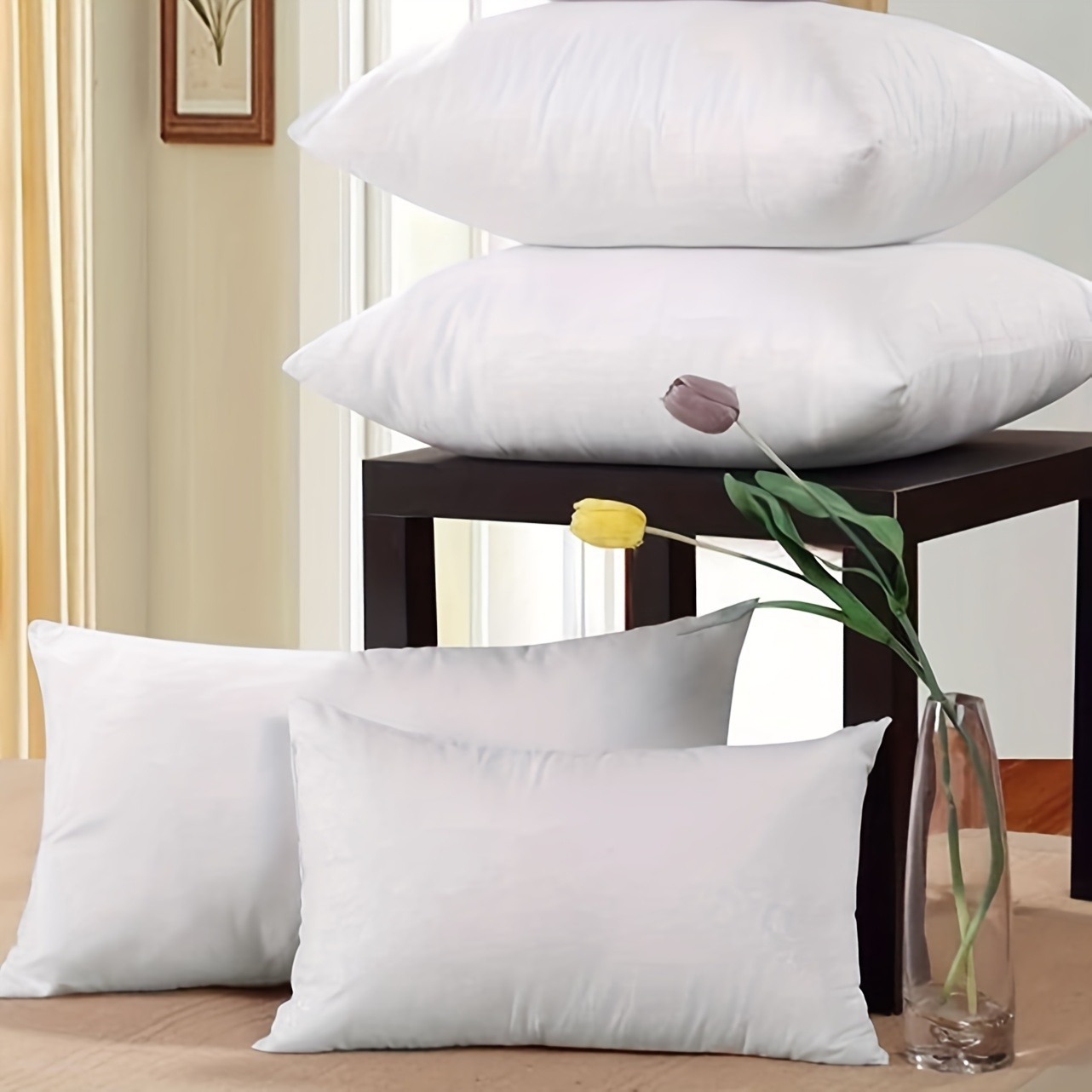 4pcs Throw Pillow Inserts, Square Cushion Inner Soft Fluffy Plump Stuffer  Cushion Pillow Core White Pillow Inserts Christmas Decor Halloween Decor Bed
