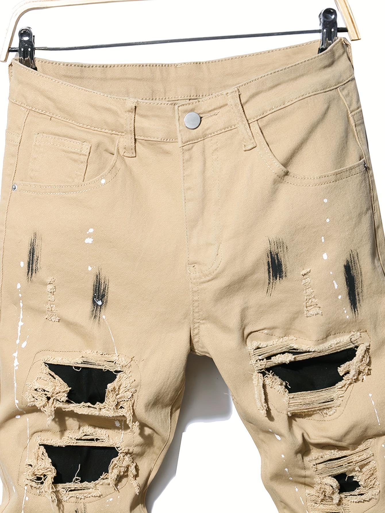 Khaki distressed best sale jeans mens