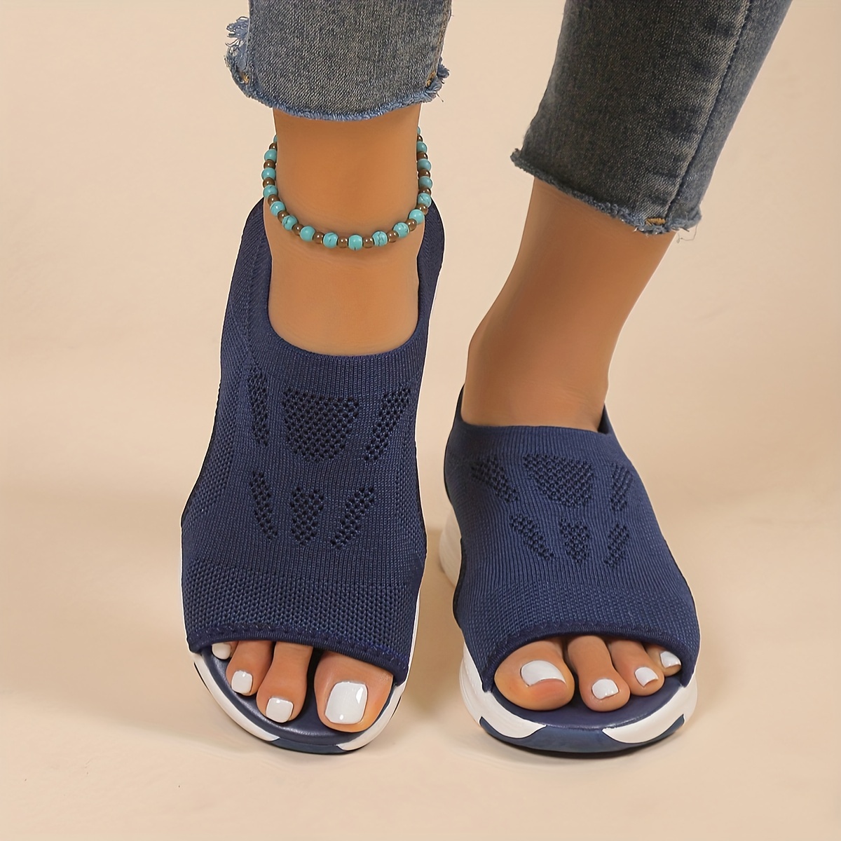 knitted sports sandals open toe thick soled casual summer
