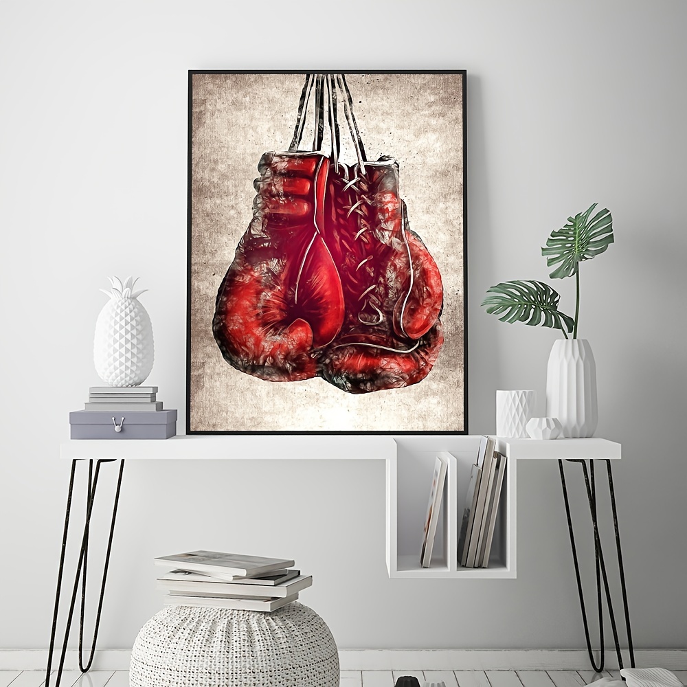 Boxing gloves hanging in boxing ring, Posters, Art Prints, Wall Murals