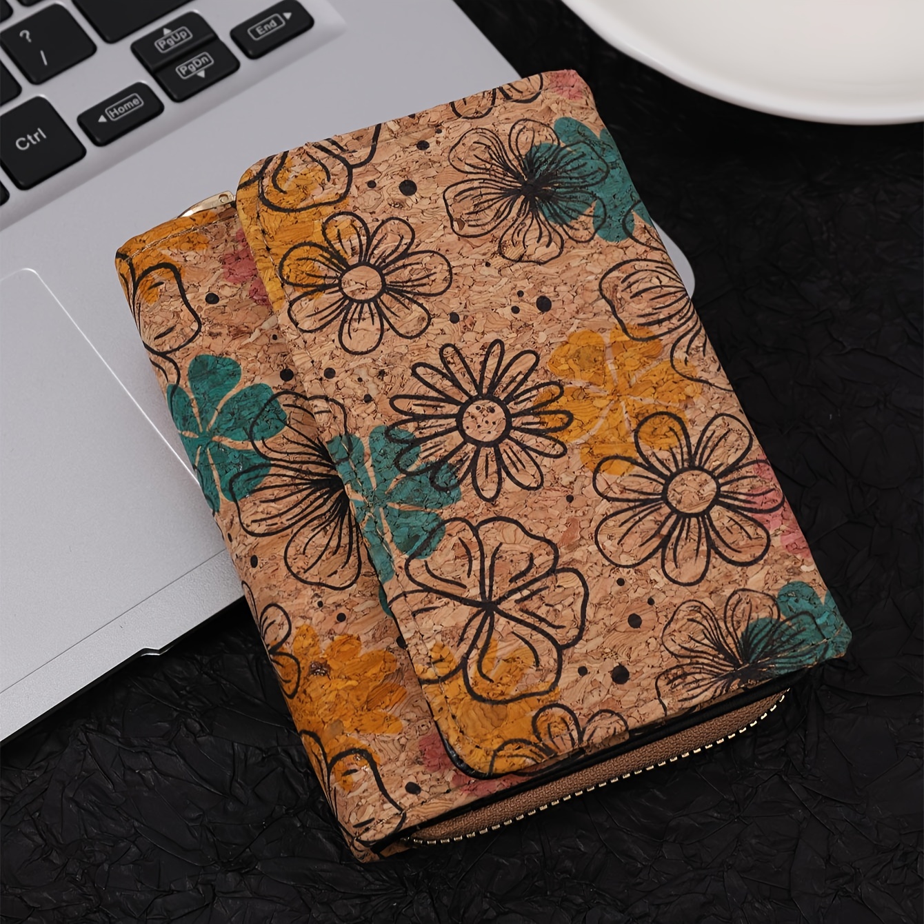 New Retro Wood Grain Short Wallet Multifunctional Zipper Trifold Snap Button Unisex Fashion Portable Card Holder