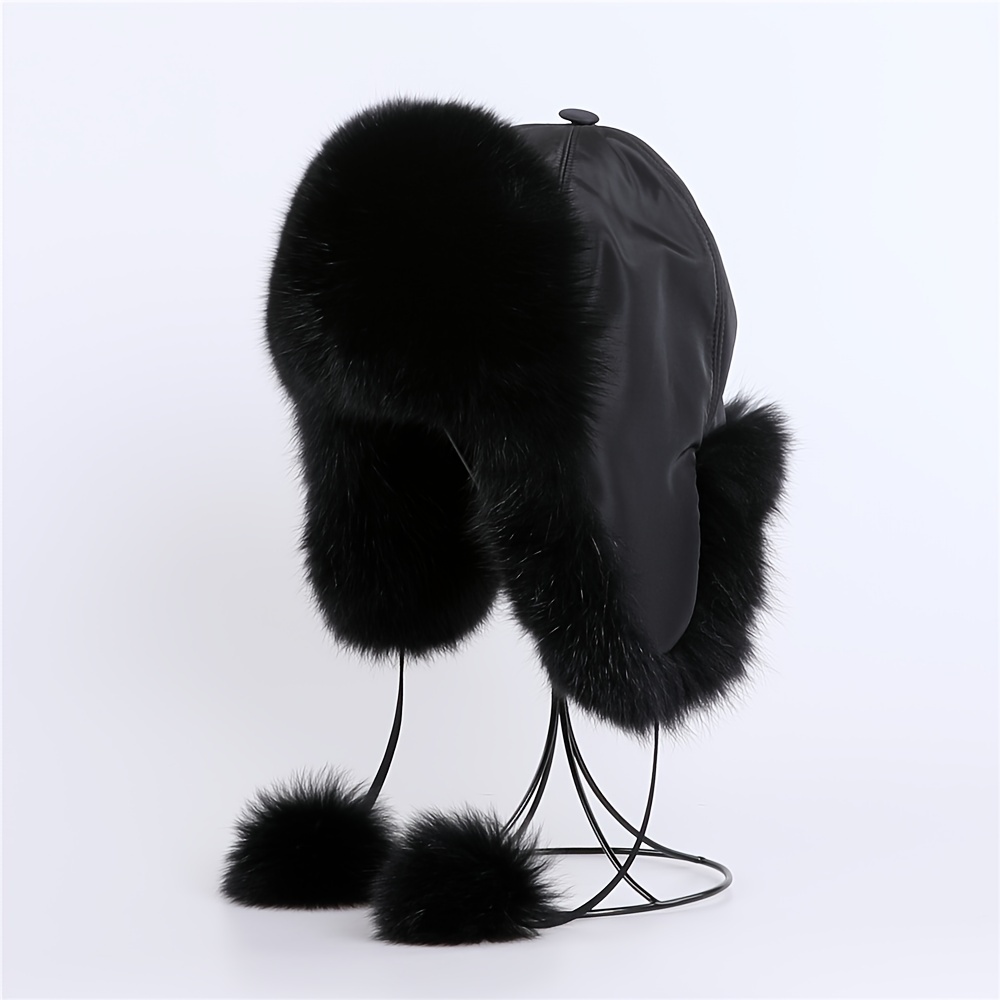 Fox Fur Fluffy Trapper Hat Winter Warm Ushanka Bomber Hat - Temu