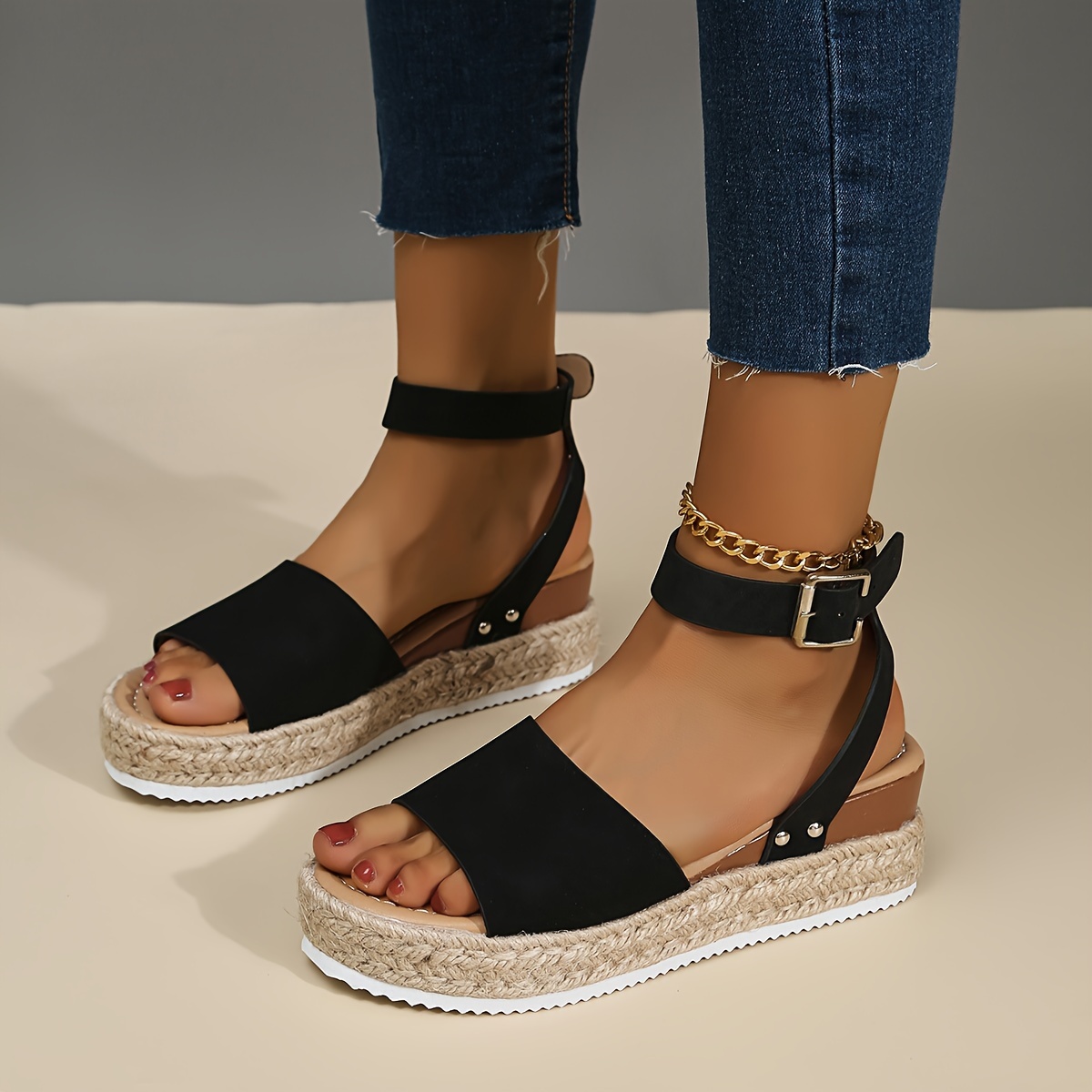 Aayomet Summer Sandals for Women,Womens Platform & Wedge Sandals Espadrille  Heel Sandals Slip On Strap Buckle Sandals, Red, 9.5 : : Clothing,  Shoes & Accessories
