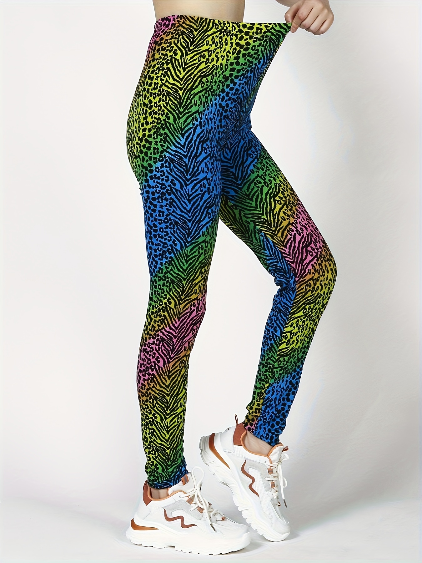 80s Neon Multicoloured Zebra Print Leggings