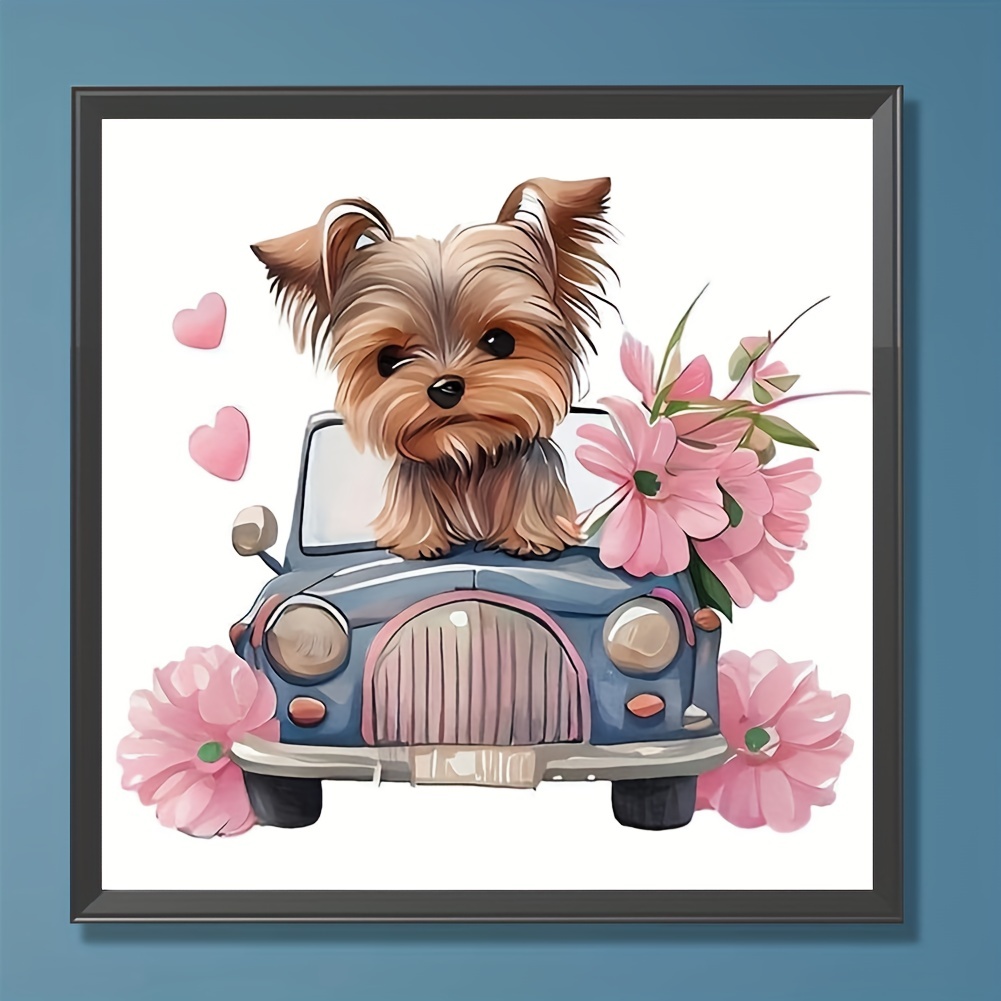 1pc 20*20cm/7.87inx7.87in Without Frame DIY 5D Diamond Painting Set Flower Dog Diamond Painting Full Diamond Art Embroidery Cross Stitch Picture Diamond Painting Art Craft For Wall Decoration
