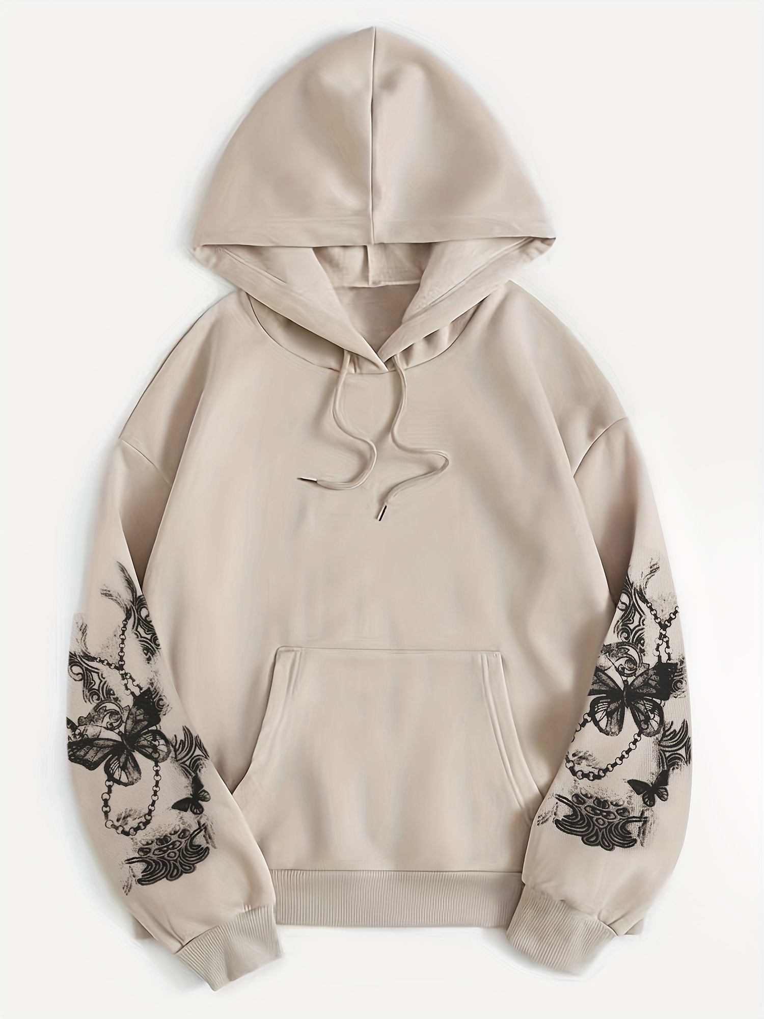 Butterfly Print Kangaroo Pocket Hoodie Casual Long Sleeve Drawstring Hoodies Sweatshirt Women s Clothing