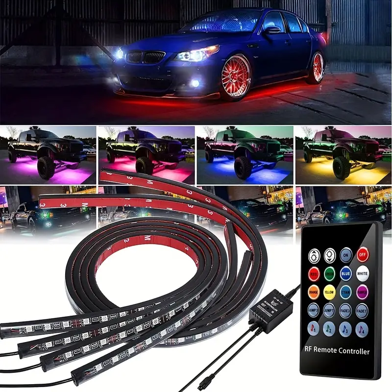 Car Chassis Lights 12v Rgb Led Neon Atmosphere Lights Music - Temu