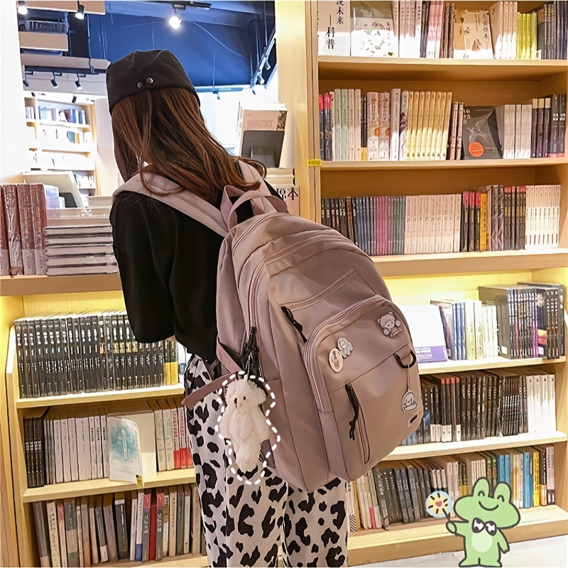Mochila escolar para niñas, bonita bolsa de libros para adolescentes,  mochila de viaje impermeable para escuela secundaria, Beige