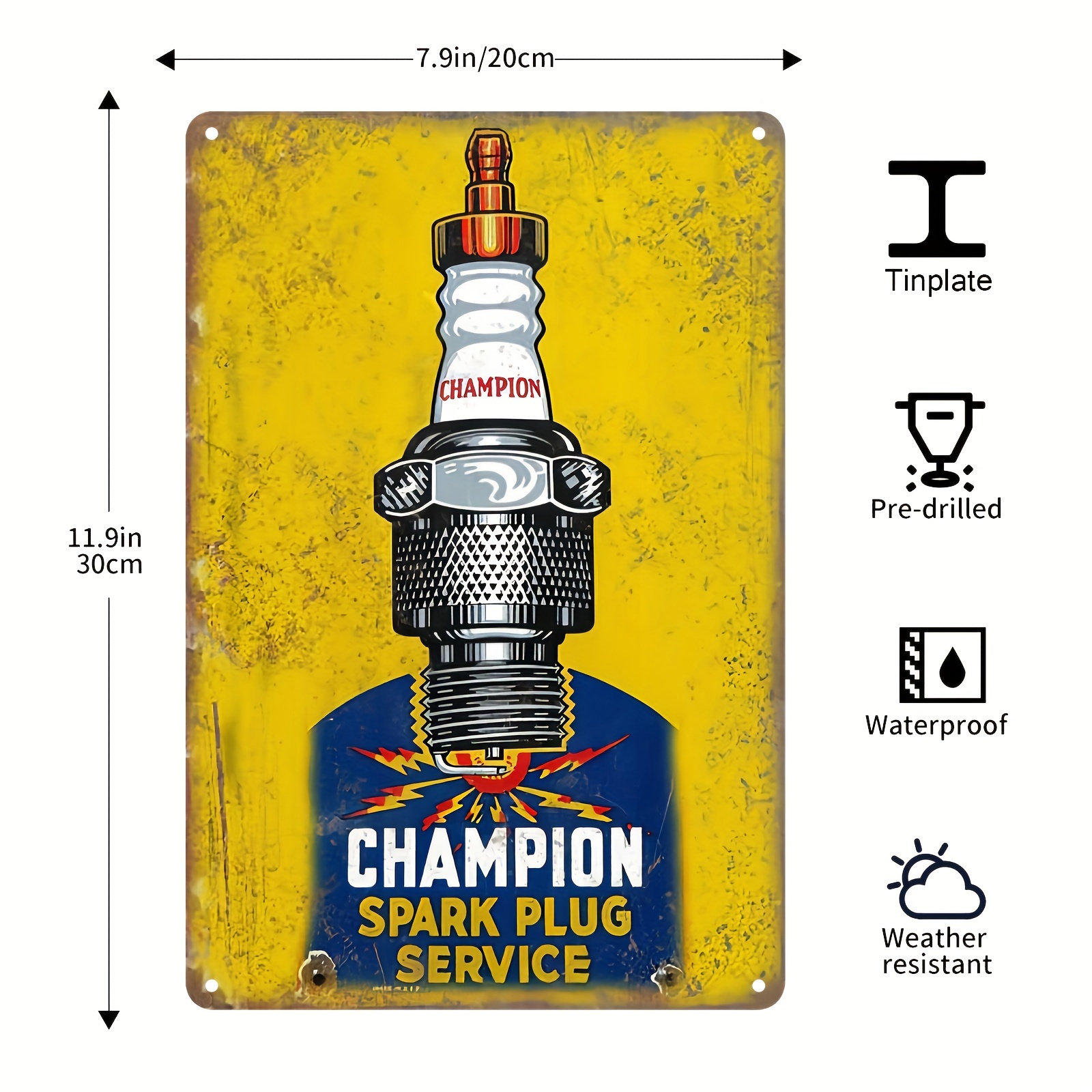 Champion Spark Plugs Tin Metal Sign Man Cave Decor Garage Gifts for Men  Wall Decor for Garage Rustic Vintage Style 11.75x7.75 Rectangle 
