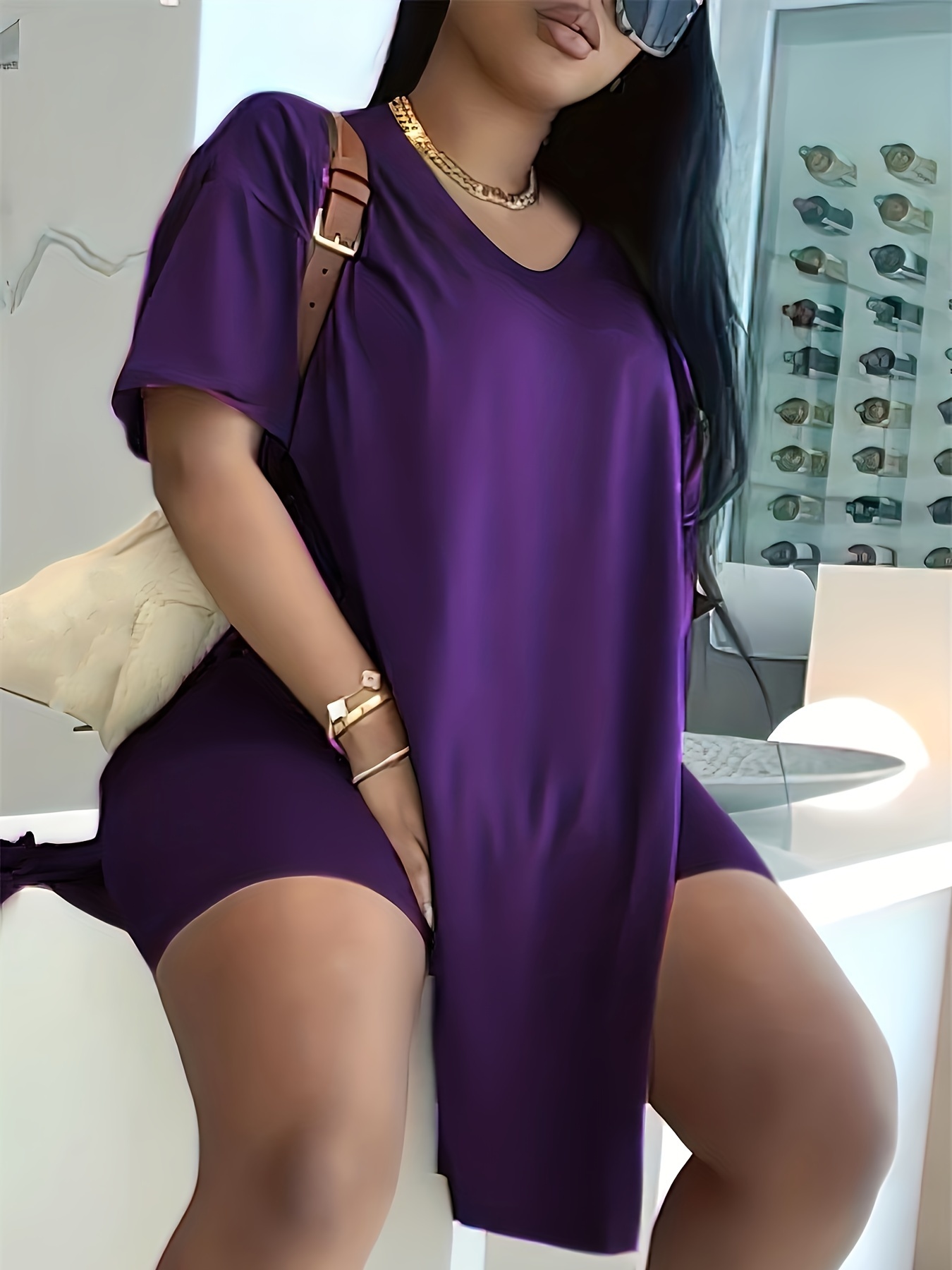 Oversized T Shirt Set Drop Shoulder Short Sleeve Side Slit T Shirt & Shorts 2pcs