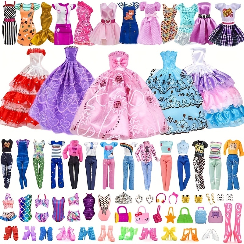 32PCS Barbie Clothes Doll Fashion Wear Clothing outfits Dress up Gown Shoes  Lot