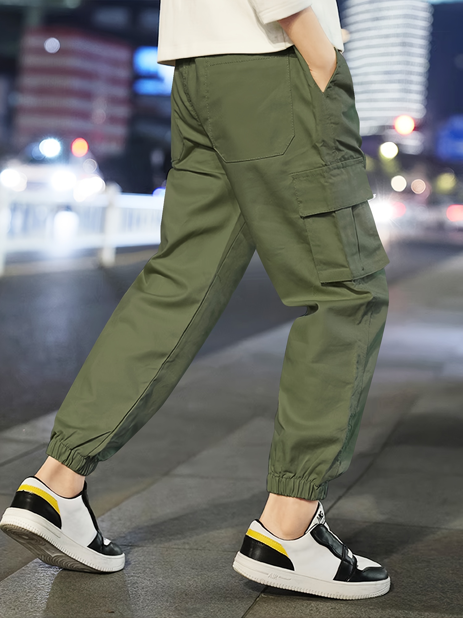 Kids Boys Army Green Cargo Pants Children Casual Trousers