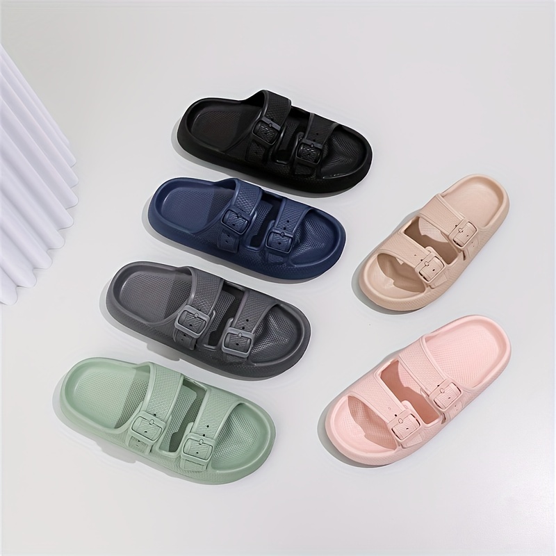 Crossover Band Pillow Slides Pink Open Toe Soft EVA Bathroom Shoes Indoor  Outdoor Quick Drying Slides