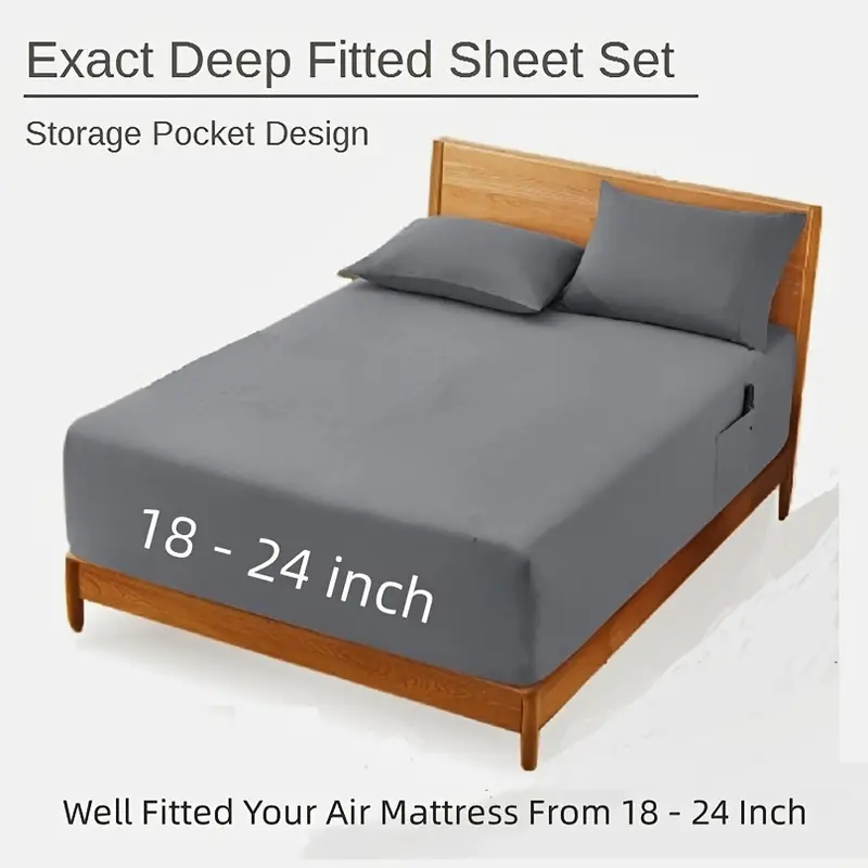 Extra Deep Pocket Air Mattress White Sheets Twin Size - 3Pcs Side Storage  Pocket Fitted Sheet 