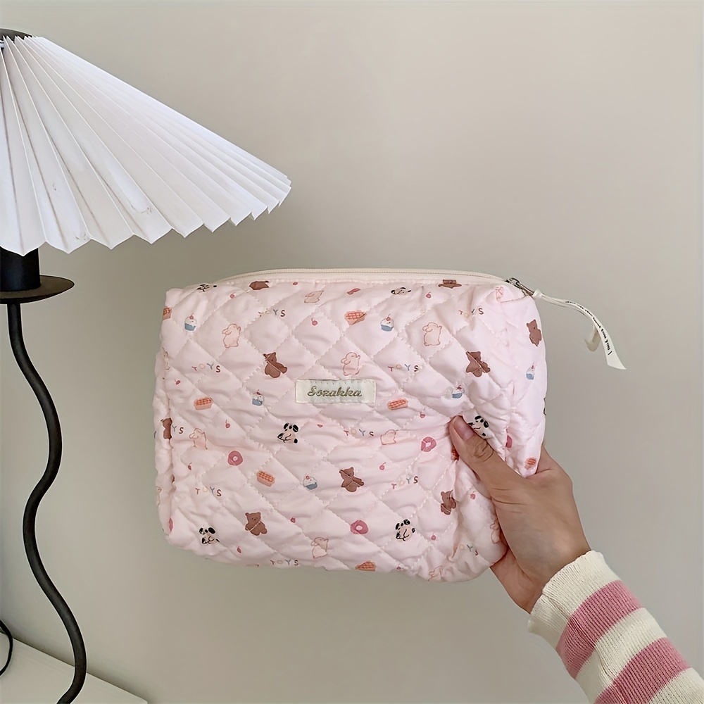 Simple Large Capacity Cosmetic Bag, Flower Quilted Makeup Organizer,  Portable Handbag - Temu