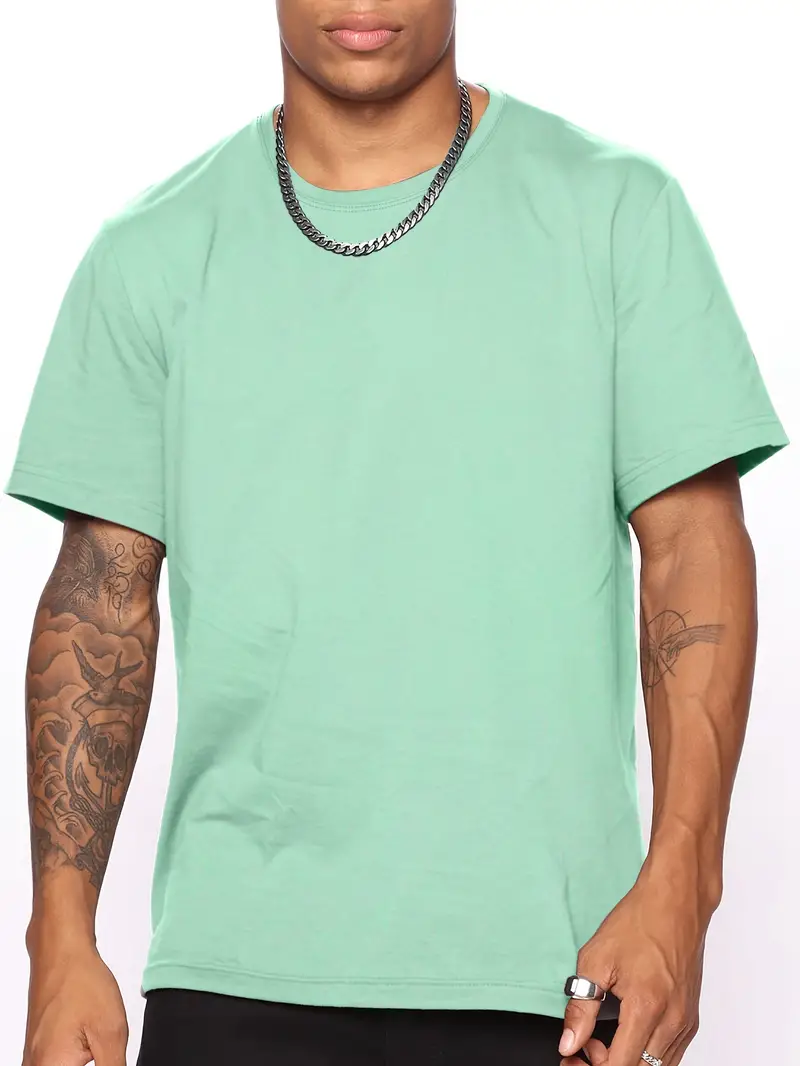 Camiseta Diaria De Manga Corta Con Cuello Redondo Para Hombre, Informal, De  Color Sólido, Tops Como Regalo