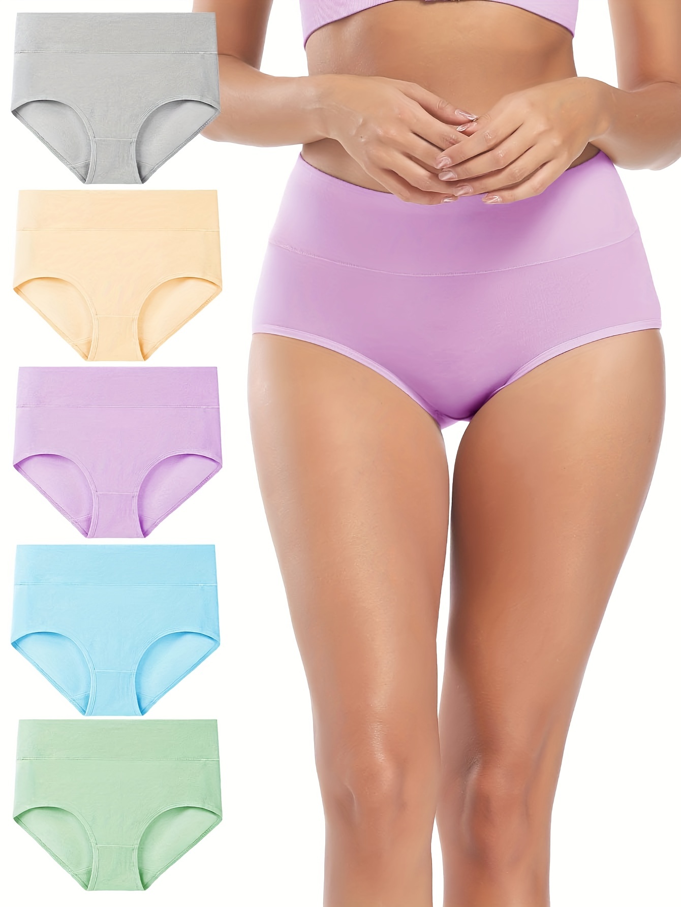 5 Pack Womens High Waist Underwear Cotton Panties Briefs Seamless