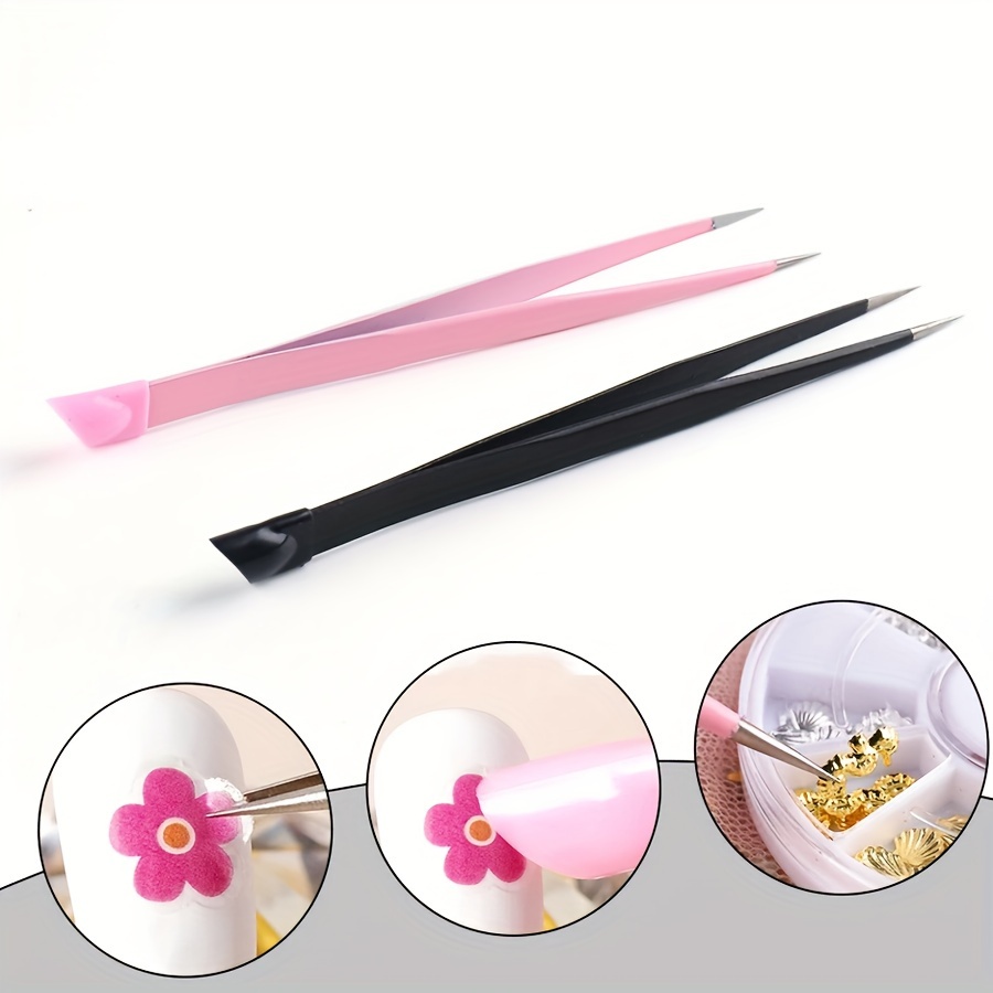 Double Ended Silicone Nail Art Tweezers With Pressing Head - Temu