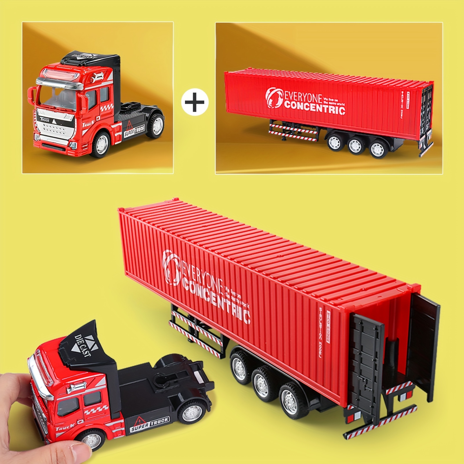 Simulation semi-remorque poids lourd camion benne camion alliage transport  modèle jouet camion modèle collection cadeau |(Rouge)