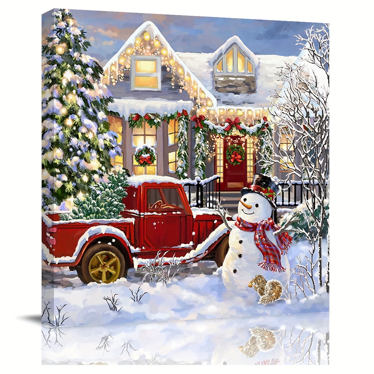 Christmas Canvas Wall Art Snowman Cardinal Barn Poster - Temu