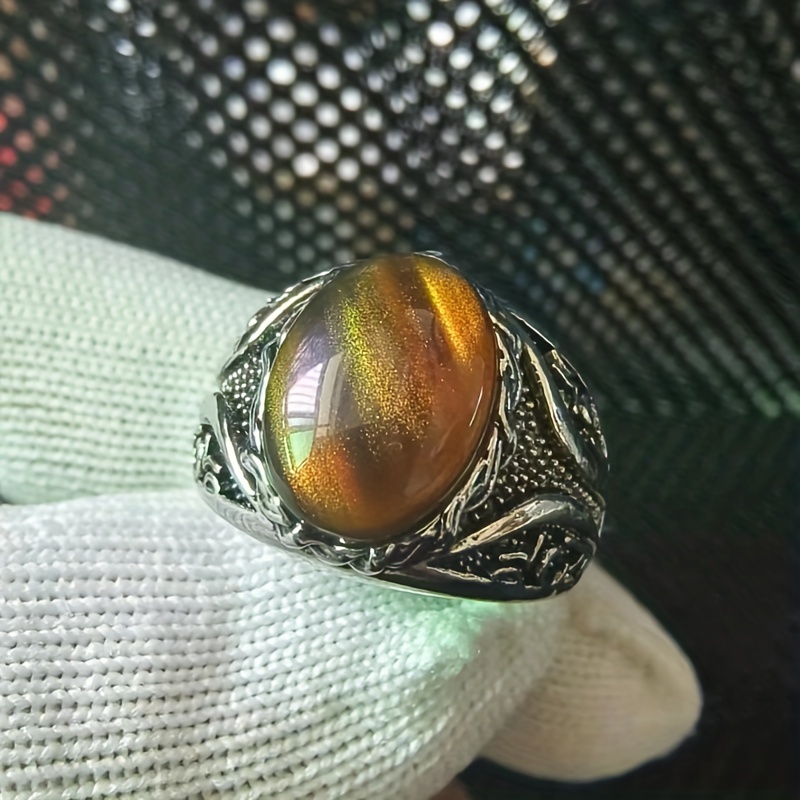 Vintage Men's Tiger Eye Gemstone Ring, Unique Design