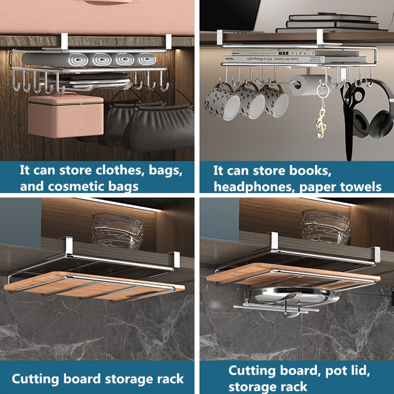 Kitchen Hanging Under Cabinet Shelf Chopping Board Holder Kitchen Utensils  Towel Storage Organizer Pot Cover Storage