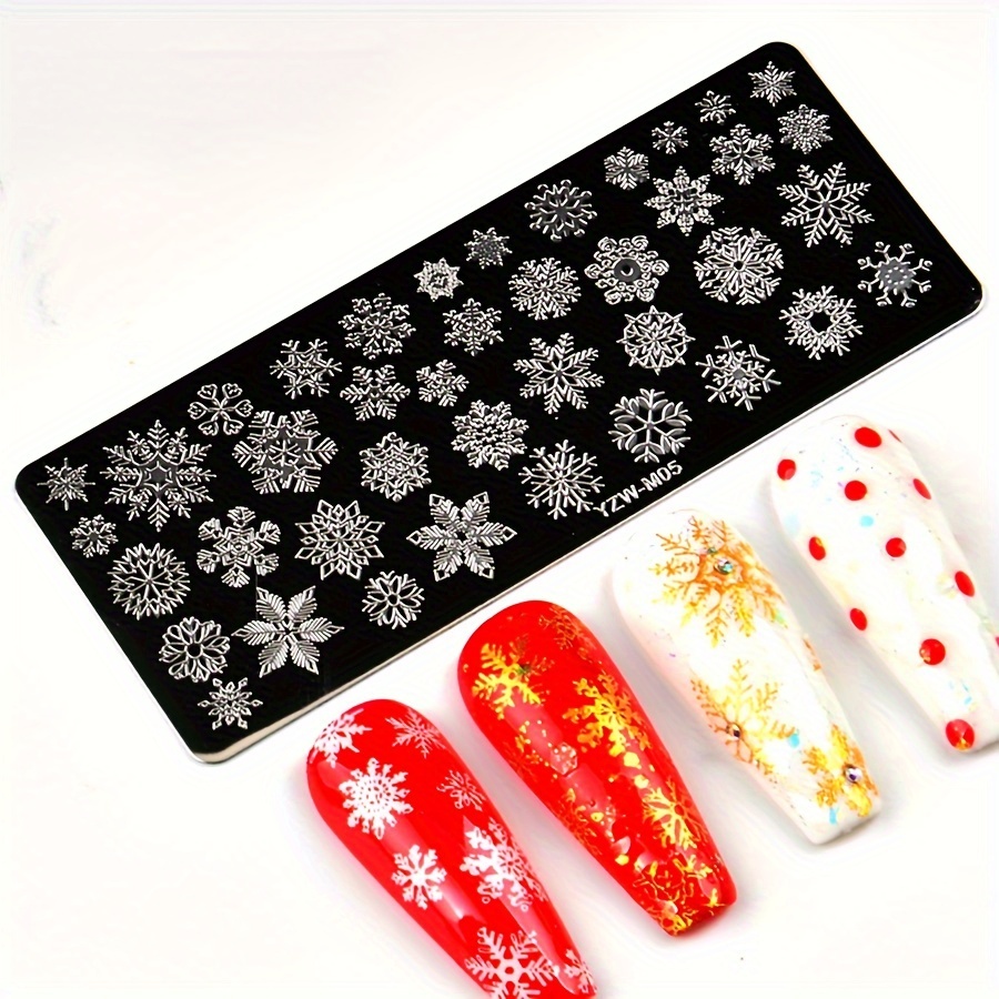Nail Printing Tool Flower Christmas Snowflake Christmas Tree Snowman Rose Edge Stripe Lace Pattern Rubbing Template Nail Printing Template Steel Plate Yzw-m01