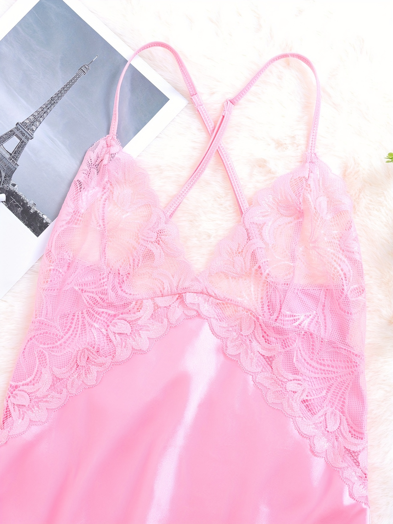 Women's Lingerie V Neck Nightdress Satin Sleepwear Lace - Temu Canada