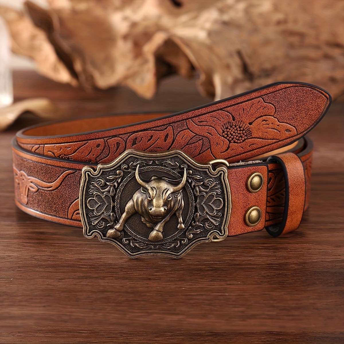 Men's Crocodile Belt, Western Cowboy Belt, Punk Buffalo Bull Head