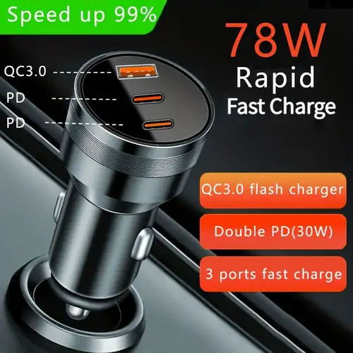  78W USB C Car Charger, Super Fast Charging Cigarette Lighter  Adapter, 3 Port Power Delivery Auto Cargador for Samsung Galaxy S22 Ultra,  Apple iPhone 14 Pro Max 13, iPad, Google Pixel