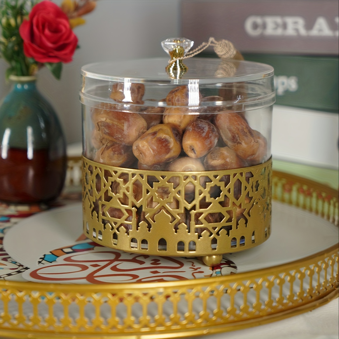 

1pc, Candy Jar With Lid, Transparent Candy Container, Snack Storage Box, Nut Jar, Clear Jar For Leaf Tea Nut Coffee Bean Candy Biscuit, Wedding Graduation Holiday Party Supplies, Home Decoration