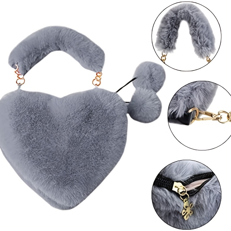 Girls Elegant Cute Creative Plush Heart Shaped Handbag Wallet Coin Purse  Soft Shoulder Bag Decorative Accessories Party Holiday Gift - Temu