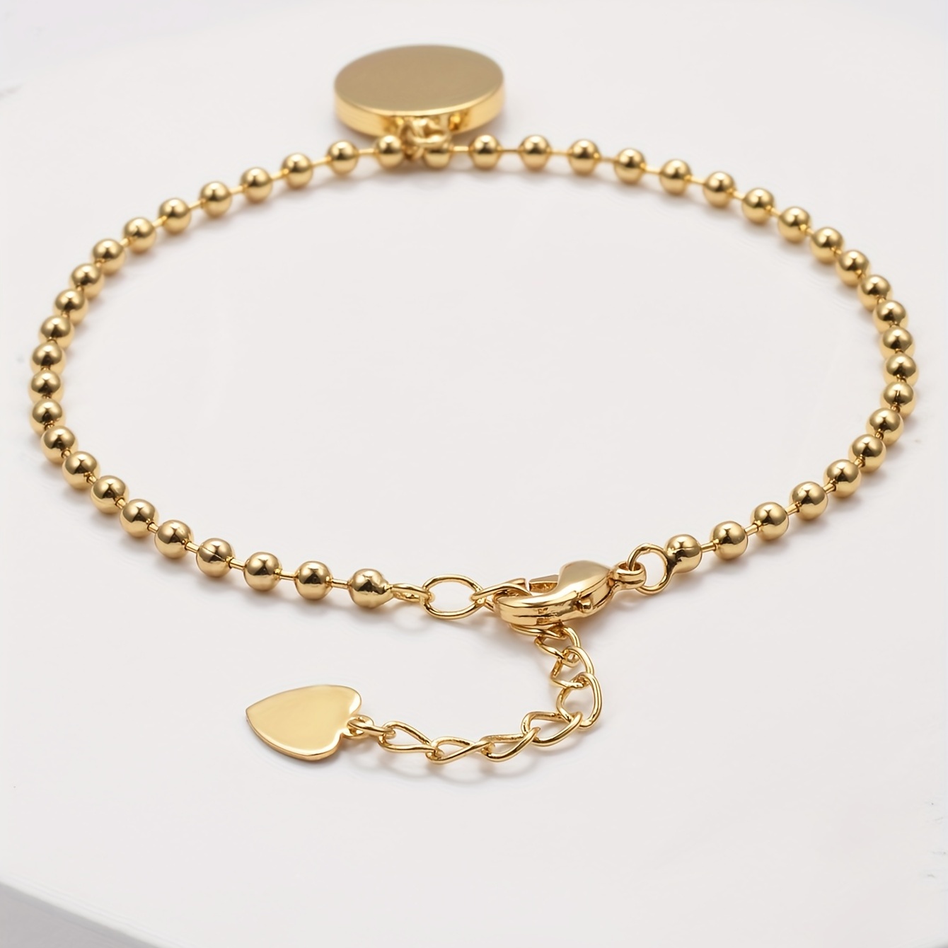 Titanium Steel Round Beads Balls Love Heart Bracelet 18k - Temu