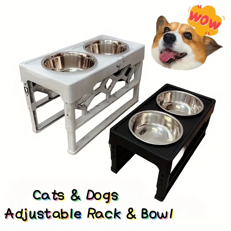 Elevated Dog Bowls Stand With 2 Stainless Steel Bowls, 4 Height