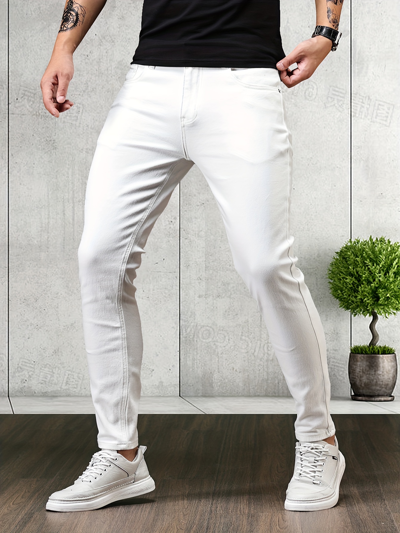 Contrast Stitching Slim Fit Jeans Men's Casual Street Style - Temu