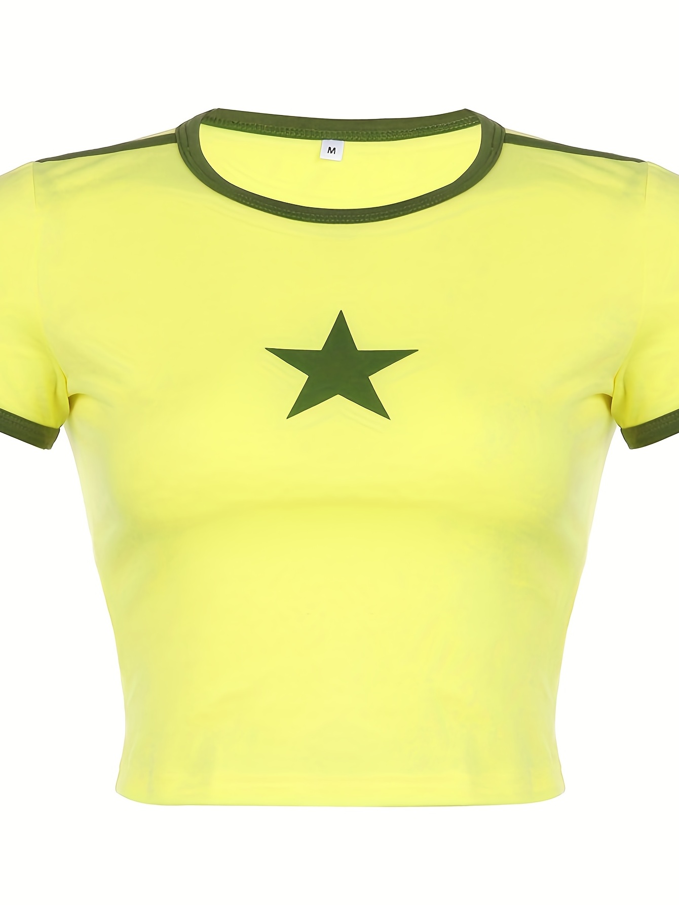 Y2k Star Print Crop Tee Crew Neck Short Sleeve Color Block T Shirt Womens  Clothing - Women's Clothing - Temu