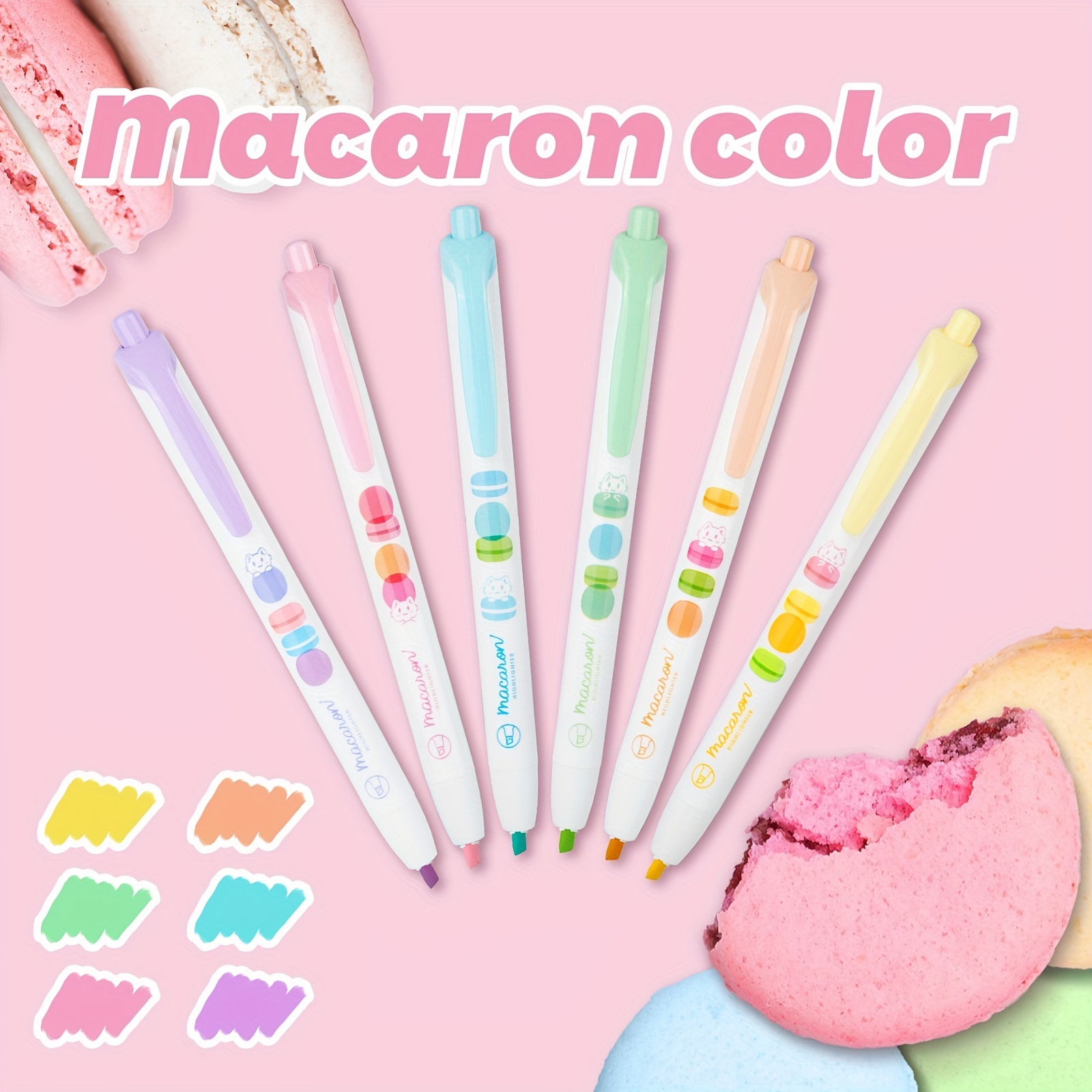 6Pcs Cute Highlighters Pastel Office Supplies - Aesthetic Highlighters Cute  School Supplies Highlighters Retractable Highlighters Assorted Colors