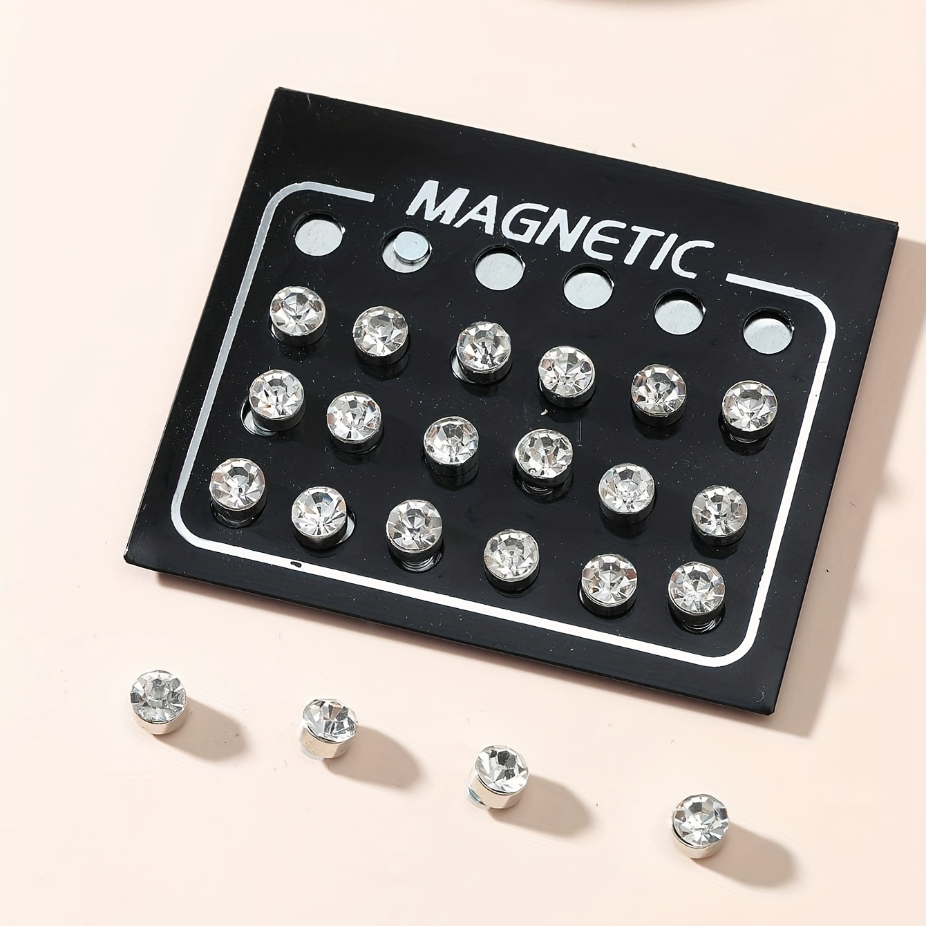 24pcs Multicolor Magnetic Rhinestone Stud Earrings For Men
