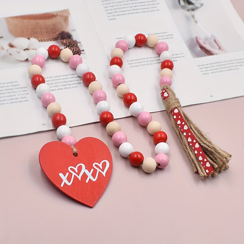 Valentine's Day Hemp Rope Tassel Beads Love Tag Color Wooden - Temu