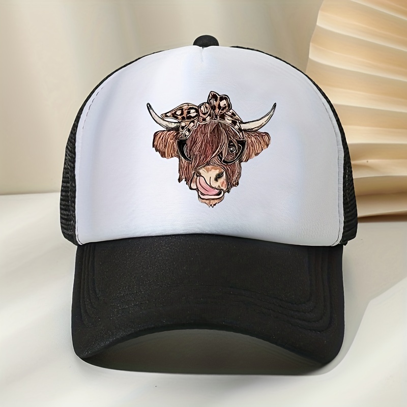 Cow Head Print Baseball Outdoor Sunshade Fishing Hat Summer Mesh