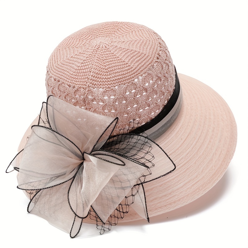 Mesh Flower Decor Bucket Hat Crochet Breathable Basin Hat Sun Hats For Women