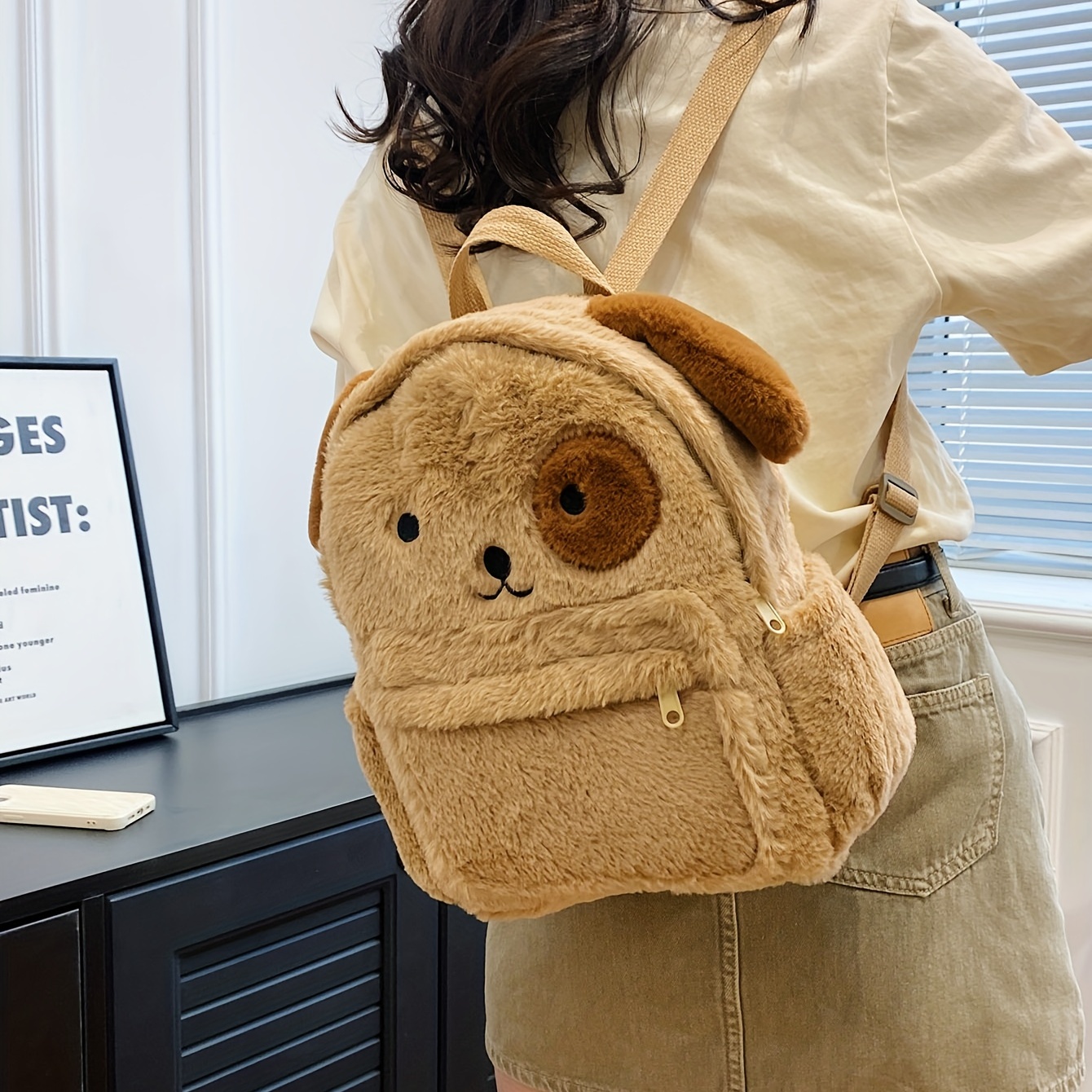 Cute Teddy Bear Style Backpack for Young Girl's Plush Tavel Backpack School  Bag Female Shoulder Bag Women Fashion Novelty Bag