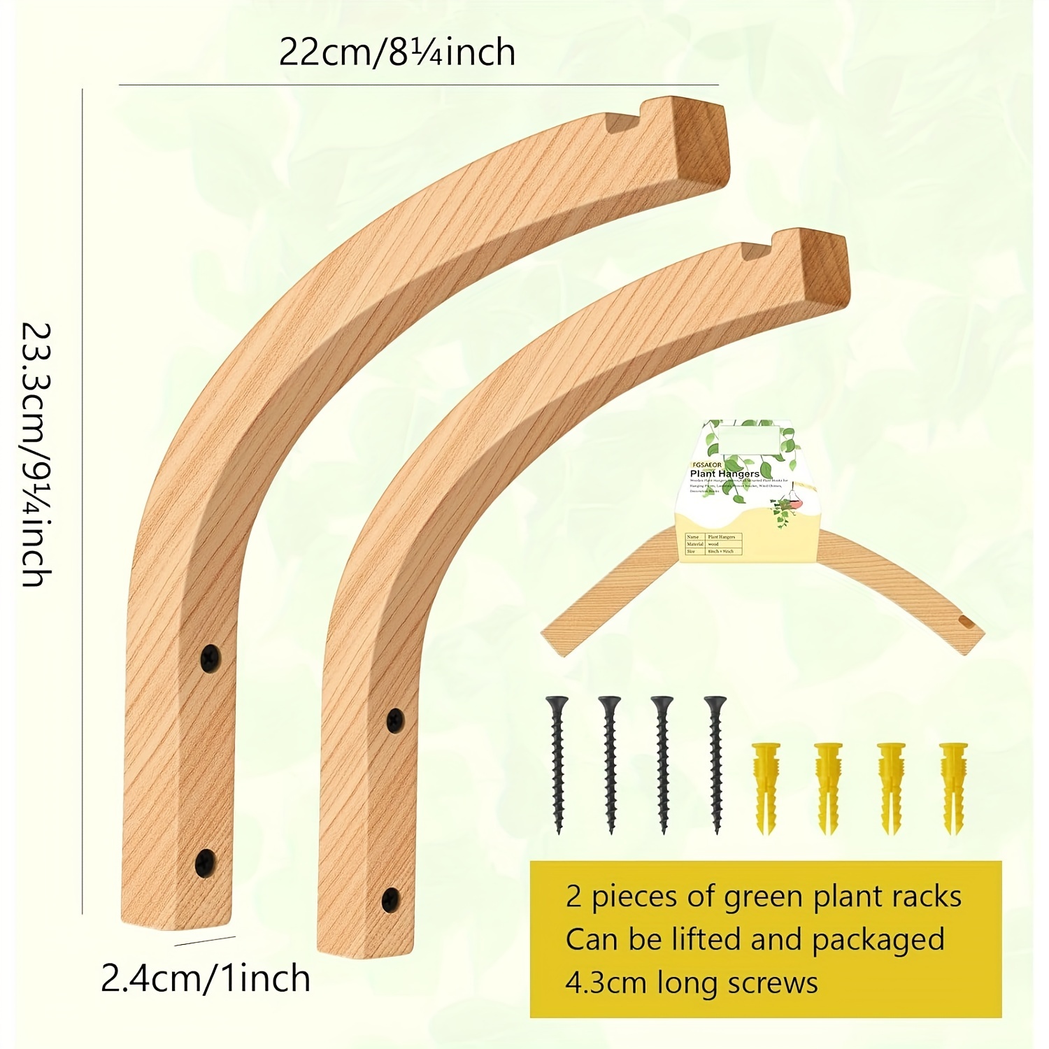 Hanging Plants Bracket, 2 Pack 8 inch Wooden Plants Wall Hooks